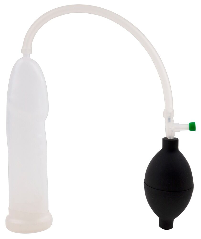 Anatomische Penispumpe von PPH Onlinehandel, transparente Silikonkörper mit Handpumpe und Messskala für sichere Anwendung