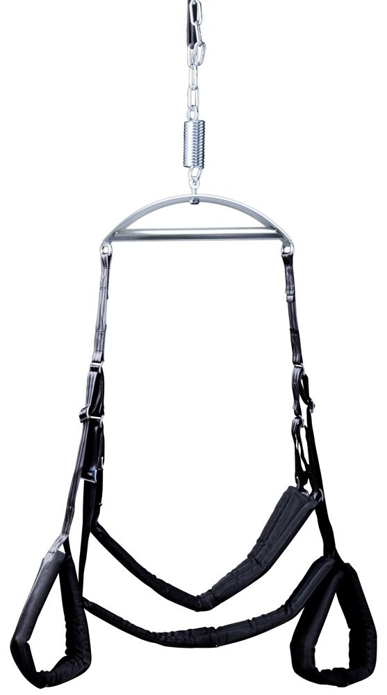 Loveswing „multi vario“ von PPH Onlinehandel, polyesterbeschichteter Schaukelstuhl in Schwarz mit Metallgestell.