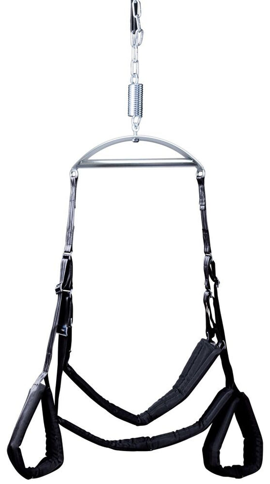 Loveswing „multi vario“ von PPH Onlinehandel, polyesterbeschichteter Schaukelstuhl in Schwarz mit Metallgestell.