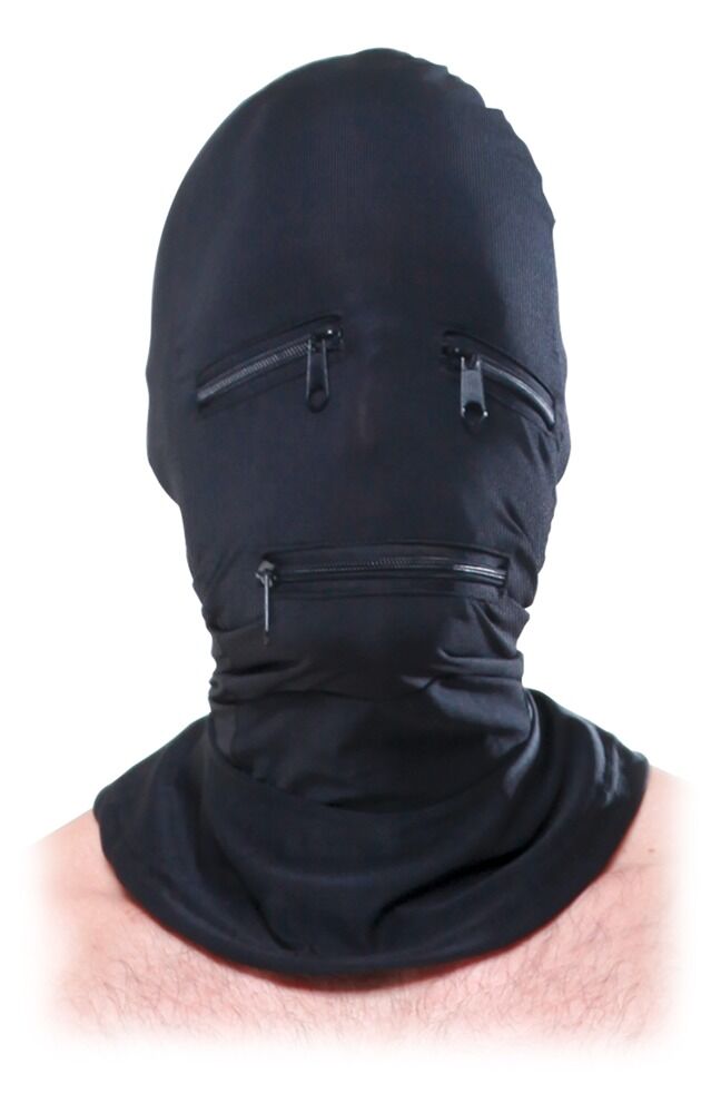 Schwarzer Zipper-Face-Hoodie von PPH Onlinehandel mit maskiertem Gesicht und Kapuze, modisches Streetwear-Design