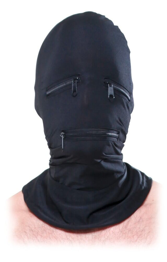 Schwarzer Zipper-Face-Hoodie von PPH Onlinehandel mit maskiertem Gesicht und Kapuze, modisches Streetwear-Design