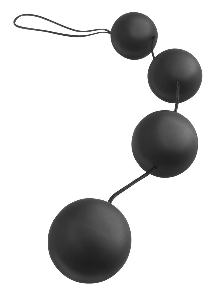 Deutsche Deluxe Vibro Balls von PPH Onlinehandel, silbern, aus Silikon, mit vibrierender Funktion, auf einer weißen Oberfläche.