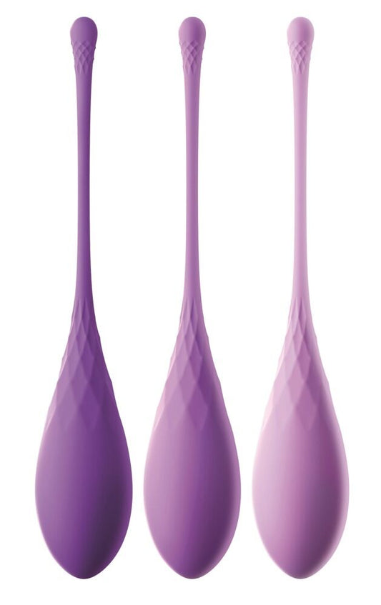 Kegel Trainingsset von PPH Onlinehandel mit verschiedenen Kegeln in unterschiedlichen Größen und Farben auf weißem Hintergrund.